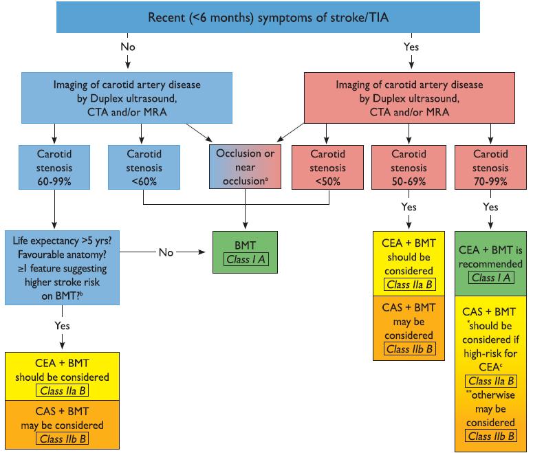 Manažment extrakraniálnych karotických stenóz c) Zvýšené riziko CEA: vek>80 rokov klinicky závažná kardiálne ochorenie závažné pľúcne ochorenie kontralaterálna karotická oklúzia kontralaterálne