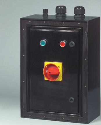 Bezpečnostné vypínače a odpojovače zariadení v celogumovej krabici Ovládacie rozvádzače so zabudovaným hlavným núdzovým vypínačom 360 x 500 x 173 mm Krabica celogumová, konštrukčný rad 7900 s