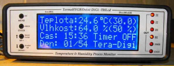 Verzia BIG : Termohygrostat LCD + spínacie hodiny a cyklovač. Verzia MINI : Termohygrostat slúži na meranie a reguláciu teploty a vlhkosti. Rozsah merania : 0 až 99.9 C, 10 až 99,0 % r.v. (krok 0.