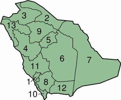 Územné členenie Krajinu tvorí 13 provincií (mintaka). 1. al-báha 2. al-džauf 3. al-hudúd as Simálijja 4. al-madína al-munavvara (Medina) 5. al-kasím 6. al-rijád 7. al-mintaka as-sarkijja 8.