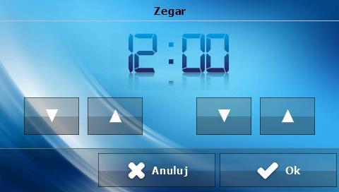 TECH V.a) Čas Po stlačení ikony Čas v hlavnom menu sa zobrazí panel slúžiaci na zmenu nastavenia hodín, aktuálneho dňa v týždni a nastavenia budíka.