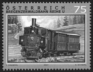 Z NOVINIEK NA ICH SUSEDOV Rakúsko Rakúska pošta vydala 4. 8. 2007 v emisnom rade Železnice už druhú tohtoročnú známku s týmto námetom.
