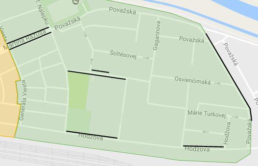 spoplatnenia 8.00 16.00 h (vyznačené čiernou čiarou) Pásmo D: Ulice Janka Kráľa a Tatranská v úseku medzi ul. Krátka a Cintorínska, ul.