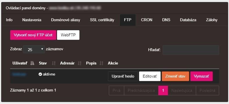 FTP Migrácia: po premigrovaní z pôvodného webhostingu vám boli zachované všetky FTP účty. Prihlasovacie mená a heslá boli zachované, avšak host sa zmenil na ftp. vasadomena.sk, alebo www1.webhosting.zoznam.