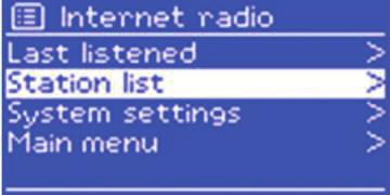 Ak už počúvate nejakú internetovú stanicu, použite tlačidlo späť alebo stlačte tlačidlo MENU, ak sa chcete vrátiť o jeden bod späť v stromovej ponuke menu.