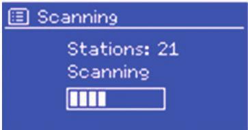 VYHĽADANIE STANICE V prípade, že používate DAB prvýkrát alebo je zoznam staníc prázdny, rádio automaticky uskutočňuje kompletné hľadanie staníc.