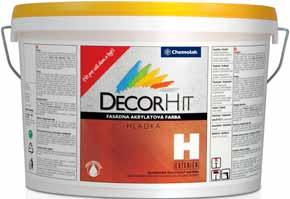 Farby na steny a omietky // Exteriér DECORHIT H hladká fasádna farba matná je akrylátová, vodou riediteľná farba určená na nátery nových stien i renováciu starších fasád v exteriéri.