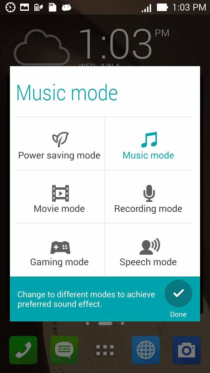 AudioWizard Aplikácia AudioWizard umožňuje prispôsobiť zvukové režimy ASUS Phone pre jasnejší výstup zvuku, ktorý sa hodí pre aktuálne používané scenáre.