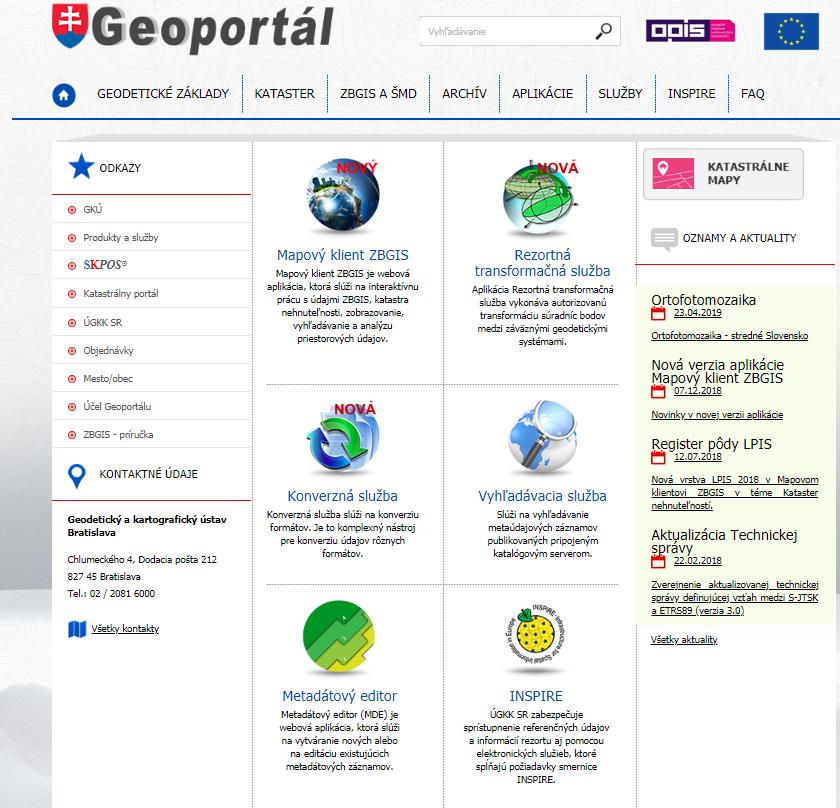 Geoportál poskytuje informácie a prístup k digitálnym údajom, produktom a službám geodetických základov, katastra