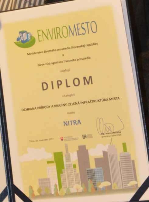 Mesto Nitra sa na výzvu Ministerstva životného prostredia a Slovenskej agentúry životného prostredia zúčastnilo súťaže o titul Enviromesto 2017.