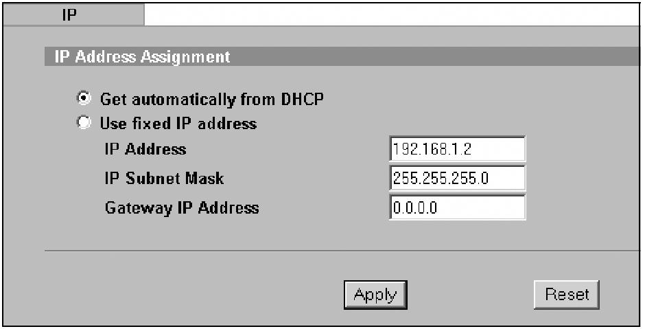3.3 Konfigurácia IP nastavenia 1 IP adresu prístroja ZyXEL musíte nastaviť tak, aby bola na rovnakej podsieti ako sieť, ku ktorej sa chcete pripojiť. Kliknite na odkaz IP v navigačnom paneli.
