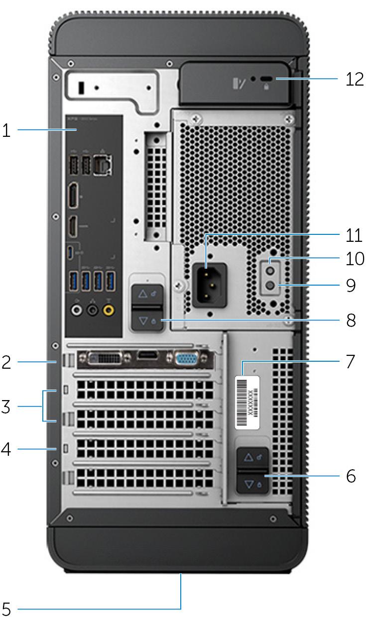 Zadná strana 1 Zadný panel Pripojenie USB, audio, video a iných zariadení.