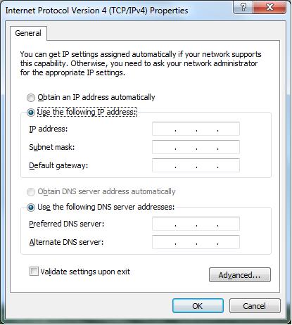 Zadajte svoju IP adresa, Subnet mask a Predvolená brána. 7.