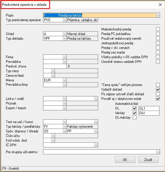 Užívateľ si môže parametre predvolených operácií upraviť (Ctrl + Enter), prípadne na základe nich vytvoriť ďalšie (kláves Insert alebo Alk + K) alebo nepotrebné vymazať.