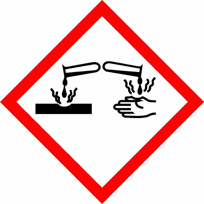 2.2 Prvky označovania Označovanie (NARIADENIE (ES) č. 1272/2008) Výstražné piktogramy : Výstražné slovo : Nebezpečenstvo Výstražné upozornenia : H314 Spôsobuje vážne poleptanie kože a poškodenie očí.