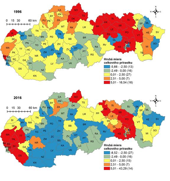 16. Slovenská demografická konferencia 38 V roku 2016 zaznamenalo rast počtu obyvateľov ešte ďalších 15 okresov.