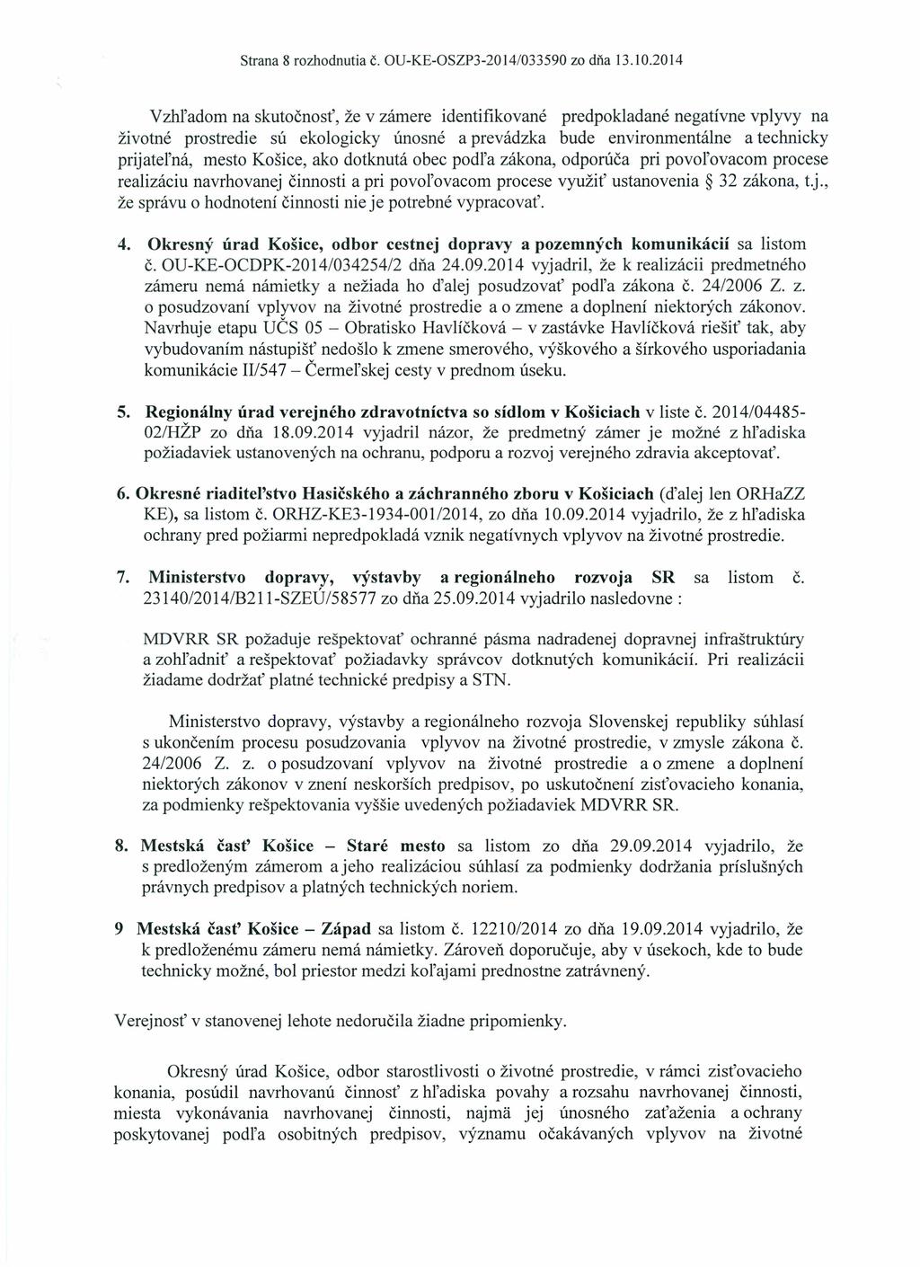 Strana 8 rozhodnutia Č. OU-KE-OSZP3-2014/033590 zo dňa 13.10.