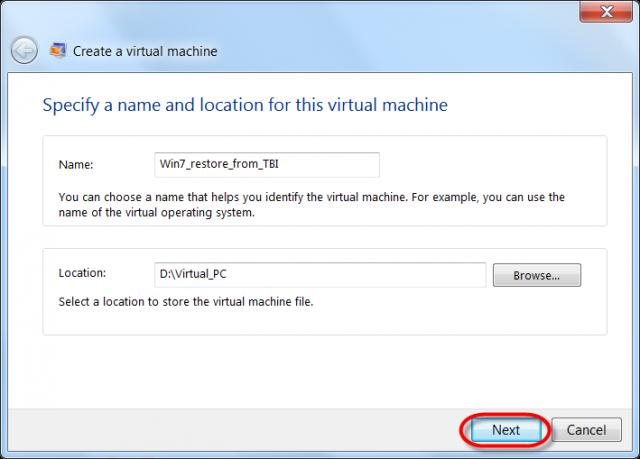 Obrázek: Zadanie názvu a lokality pre uloženie VM VM