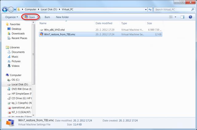 Obrázek: Spustenie našej VM cez Virtual PC Po nabootovaní VM, je potrebné opraviť bootovanie pomocou inštalačného média Windows 7.