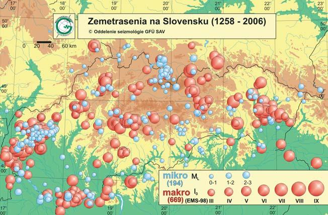 Zemetrasenia Epicentrá dokumentovaných zemetrasení na Slovensku.