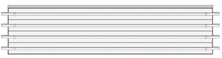 Sálavý panel - základná špecifikácia 15 Sálavý panel MSP prieběžný RAL 9016 (biela), 4 cm izolácia, zavesné karabíny prieběžný s krycím plechom spodným na jednej strane Rúrky: Lamely: Izolácia: