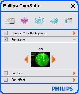 6.. Fun frame (Zábavné orámovanie) Umožňuje prekryť aktuálny video-tok vrstvou s orámovaním. Otvorte ovládací panel Fun frame (Zábavné orámovanie) ( ).
