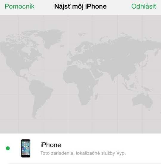 Obrázok 3.2: Screenshot otvorenej aplikácie Find My iphone Krok 2: Zapnutie lokalizačných služieb zariadenia pomocou (Nastavenia > Súkromie > Lokalizačné služby).