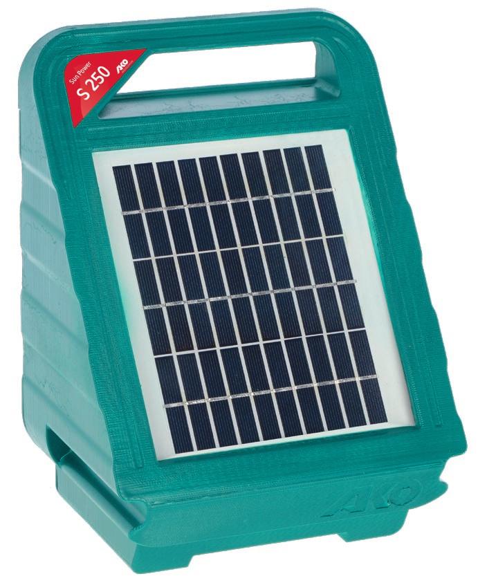 Solárny zdroj S 250 vysoko účinné kompaktné solárne zariadenie ideálny pre vývody pre ohrady a menšie ploty bez vegetácie kontrolka LED funkcie (bliká nazeleno) LED kontrolka batérie (bliká tiež
