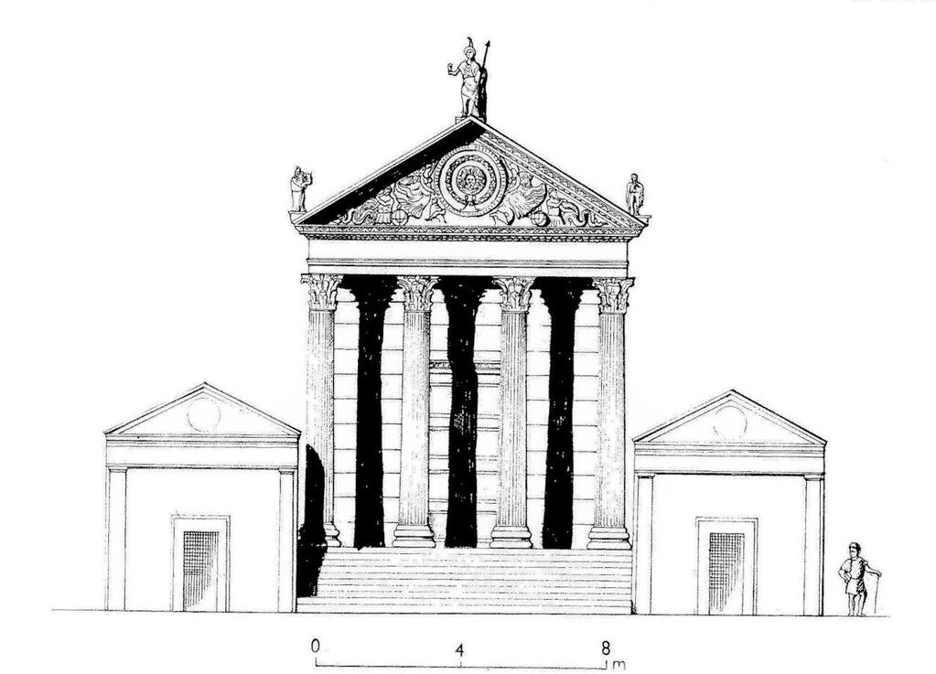 Obr. 37 Chrám Sulis-Minervy v Bath po roku 200 (DE LA BÉDOYÈRE, G. The buildings of Roman Britain, s.