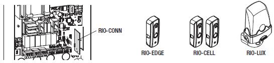Bezpečnostné bezdrôtové príslušenstvo RIO Vložte kartu RIO-CONN do príslušného konektoru na elektronike. Nastavte funkciu pripojenia bezdrôtového príslušenstva (F65, F66, F67 a F68).