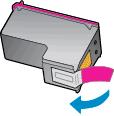 b. Odstráňte plastovú pásku potiahnutím za ružové uško. c. Do zásuvky s otvorenou úchytkou šikmo vložte novú kazetu.