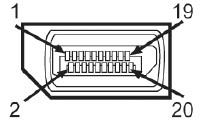 Konektor DisplayPort Číslo kolíka 20-kolíková strana pripojeného signálneho kábla 1 ML0(p) 2 GND 3 ML0(n) 4 ML1(p) 5 Uzemnenie 6 ML1(n) 7 ML2(p) 8