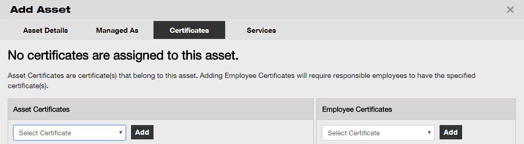 8. Zvoľte a pridajte certifikáty potrebné pre prístroj na záložke certifikáty. Poznámka: Ak chcete pridať v tomto okne certifikáty, tieto musia byť najskôr pridané do ON!