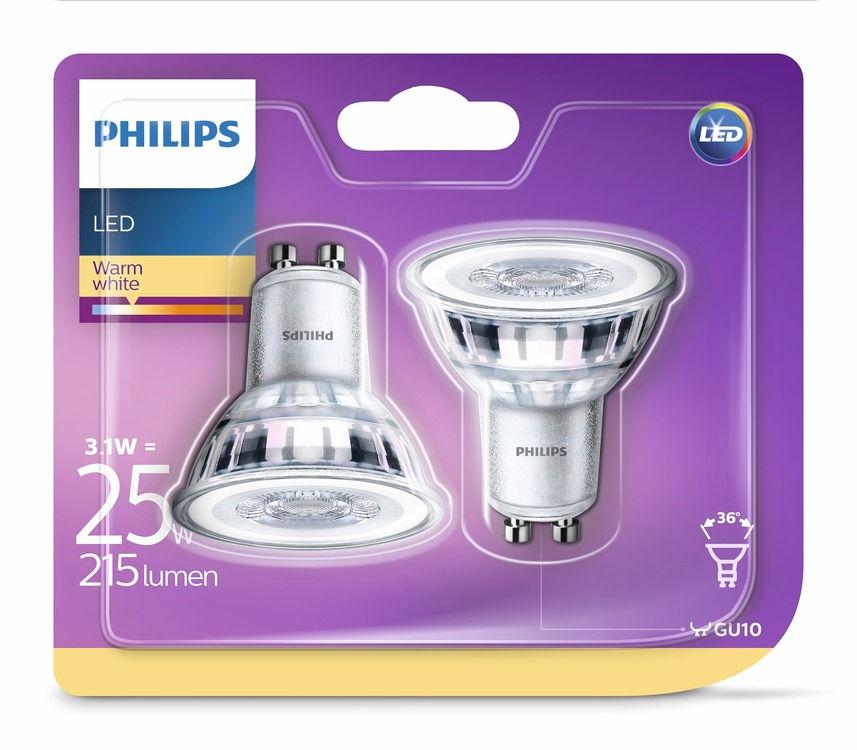 PHILIPS LED Bodové 3,1 W (25 W) GU10 Teplá biela Nestmievateľné Osvetlenie, ktoré poskytuje pohodlie pre oči Nekvalitné osvetlenie môže namáhať oči.