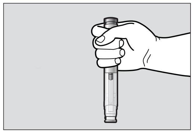Držte naplnené pero vo vrchnej časti pohodlne jednou rukou tak, aby ste videli kontrolné okienko naplneného pera (pozri obrázok F).
