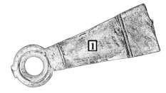 Ozdoba opasku (fragment) A-1142, Balneologické múzeum Piešťany Obr. 89 Ilustračná kresba fragmentu ozdoby opasku A-1142 s vyznačením miesta spektrálneho merania.
