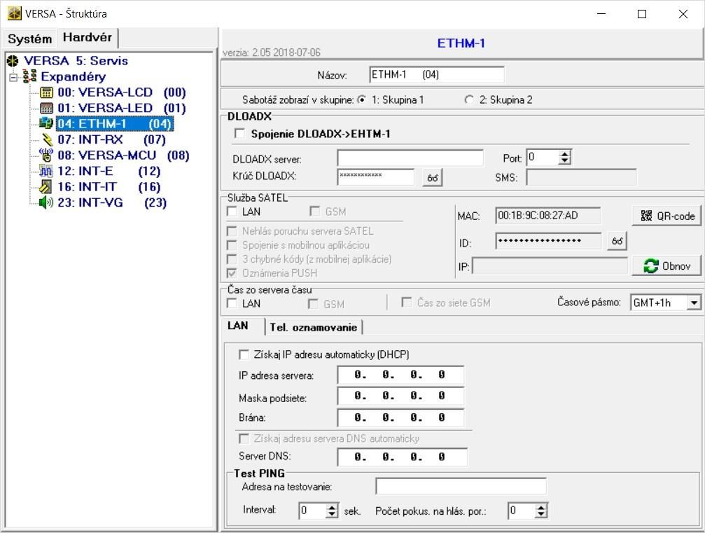 SATEL ETHM-1 Plus 25 Adresu IP pridelenú modulu je možné zobraziť na LCD klávesnici LCD pomocou funkcie užívateľa VER. MODULOV dostupnej v podmenu TESTY.