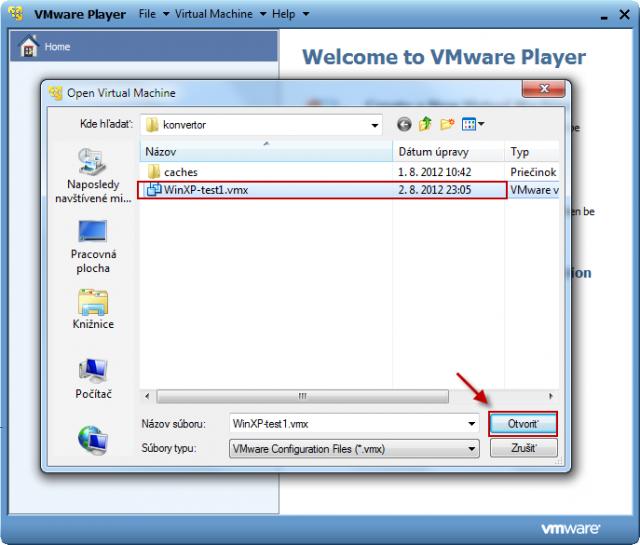 Obrázok: Zadáte cestu pre otvorenie VMware konfiguračného
