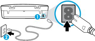 1 Pripojenie napájacieho kábla k tlačiarni 2 Pripojenie k elektrickej zásuvke 2. Pozrite sa do tlačiarne a skontrolujte, či svieti zelený indikátor signalizujúci, že je tlačiareň napájaná.