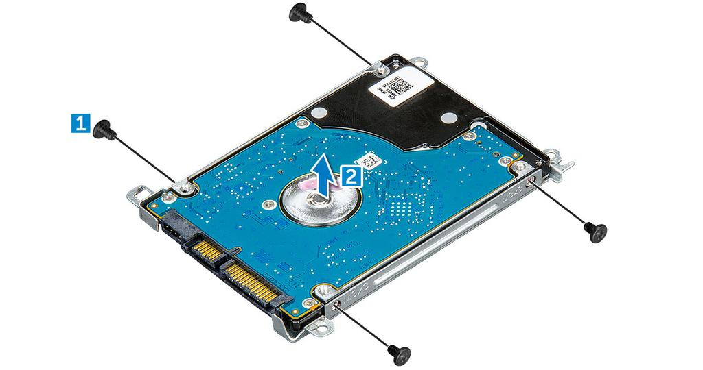 Montáž pevného disku (HDD) 1 Utiahnite skrutky M3 x L3, ktoré pripevňujú kovovú konzolu k pevnému disku. 2 Pripojte premosťovač kábla pevného disku. 3 Vložte pevný disk do zásuvky v počítači.