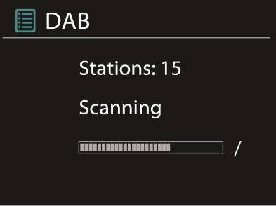DAB Cez režim Dab môžete prijímať digitálne rádio DAB/DAB+. Informácie o stanici a hudbe sa ukazujú. Hľadabie staníc Keď zvolíte po prvýkrát režim DAB, je zoznam staníc prázdny.