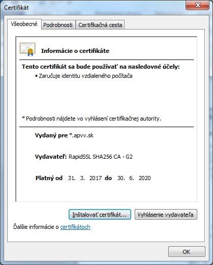 Obrázok 2 Bezpečnostný certifikát