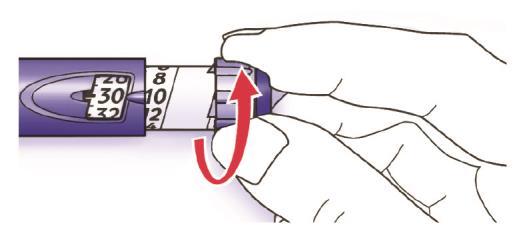 E. Potom úplne zatlačte injekčné tlačidlo dovnútra. Skontrolujte, či inzulín vystrekne cez hrot ihly.
