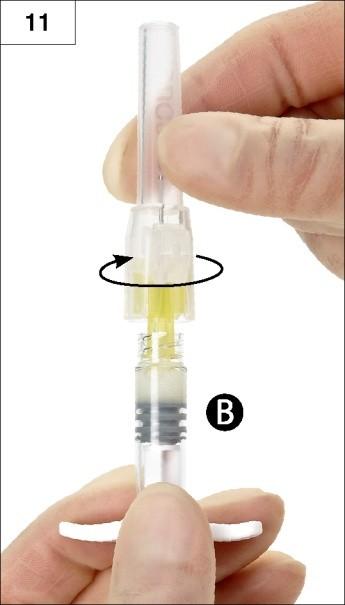 Krok 12: Pred podaním injekcie odstráňte ochranné viečko ihly (obr. 12). Upozornenie: Neaktivujte ochranný (bezpečnostný) mechanizmus ihly pred podaním injekcie.