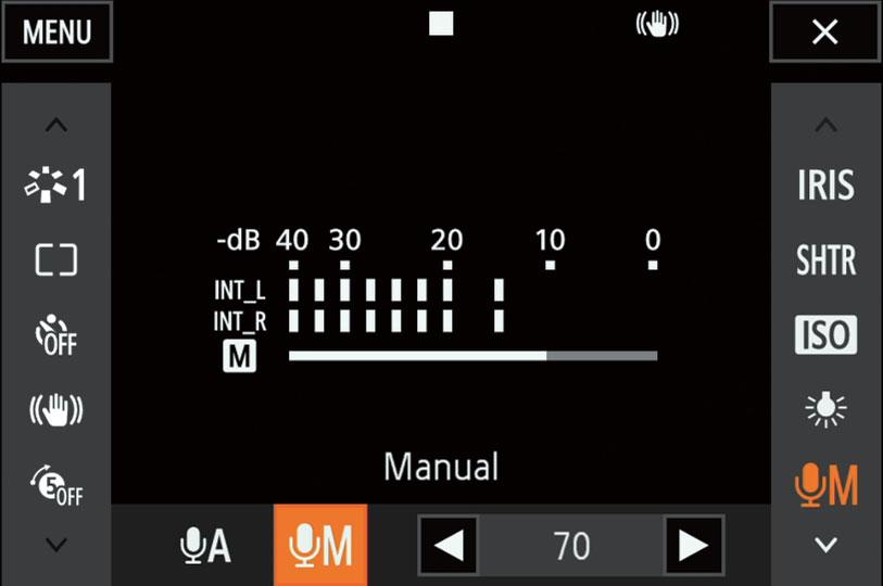 Záznam zvuku Zapnutie stlmenia mikrofónu (konektory INPUT) Keď je prepínač INPUT 1 alebo INPUT 2 nastavený do polohy MIC alebo MIC+48V, môžete aktivovať stlmenie externého mikrofónu (20 db).