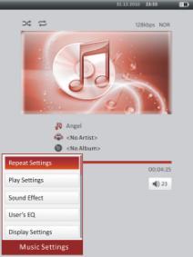 Hlavné menu: Hudba Na obrazovke na ovládanie prehrávania môžete použiť nasledujúce funkcie. 1. Tlačidlami / navigačného prstenca môžete nastaviť úroveň hlasitosti.