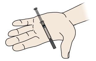Neodstraňujte sivý kryt ihly z naplnenej injekčnej striekačky, pokiaľ nie ste pripravený na podanie. Naplnenú injekčnú striekačku vždy držte za valec injekčnej striekačky.