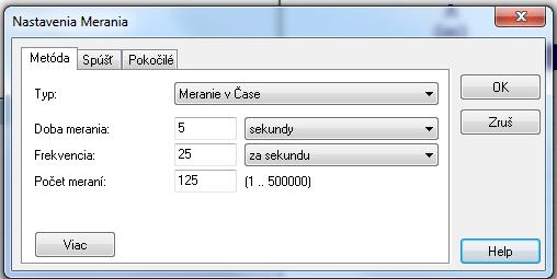 Nastavenie parametrov merania Parametre merania nastavujeme v samostatnom okne, ktoré dostaneme kliknutím na ikonu Nastavenia Merania v