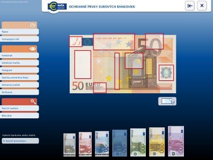 2.2 Ochranné prvky eurových bankoviek Najlepším spôsobom, ako podrobne preskúmať eurové bankovky, ak ich samozrejme práve nedržíte v rukách, je pozrieť si interaktívnu