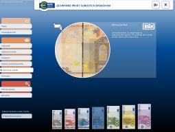 Prezentácia veľmi prehľadne zobrazuje jednotlivé ochranné prvky eurových bankoviek vrátane animácií, ktoré ukazujú, ako sa ochranné prvky správne kontrolujú.